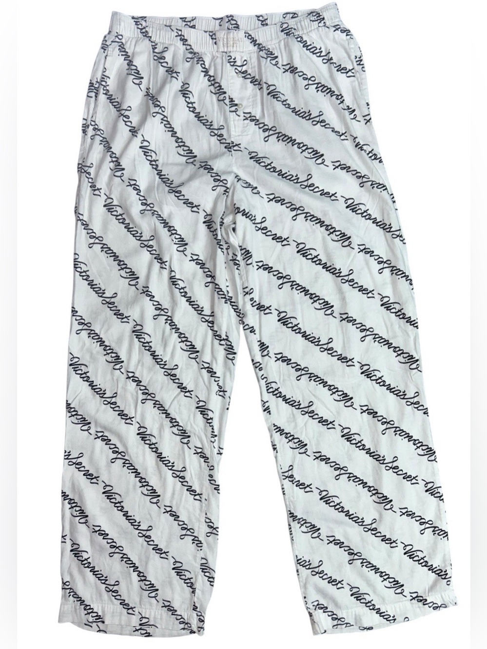 Victoria’s Secret White Black Logo Pajama Pants Elastic Waistband Medium Y2K 00s